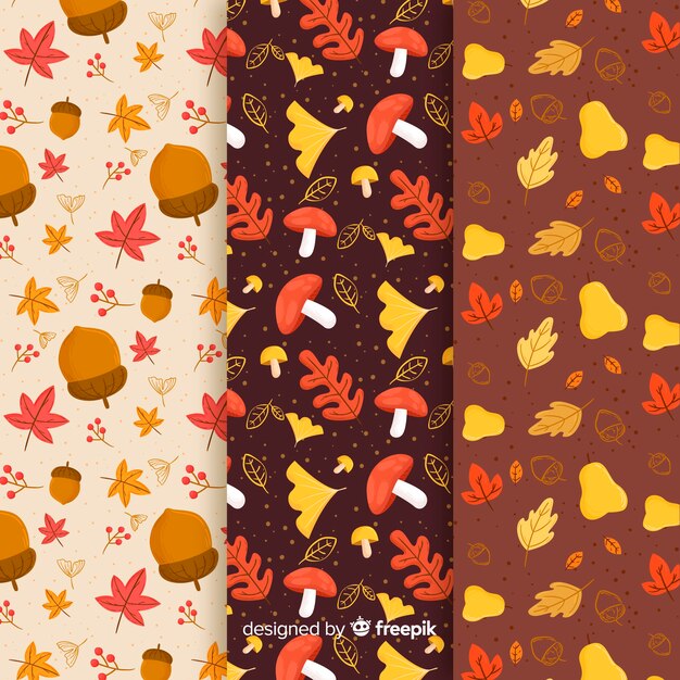 Free vector set of autumn patterns hand drawn style