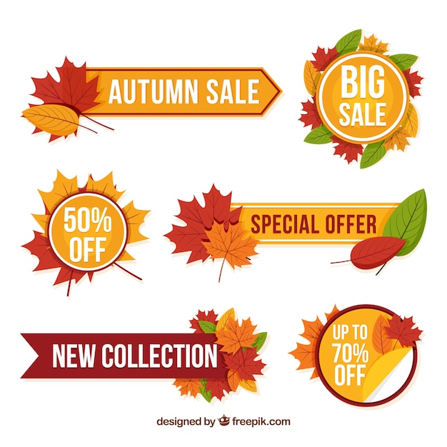 Set of autumn sale vintage stickers