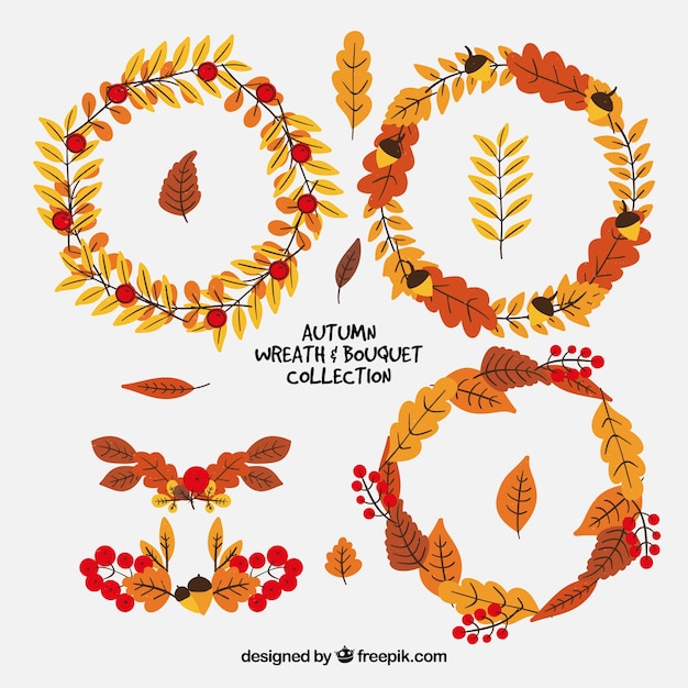 Set of autumn wreaths with dried leaves