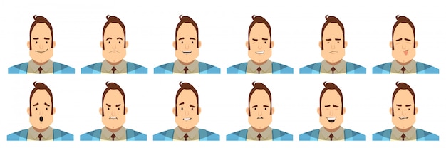 Free vector set of avatars with male emotions including joy doubt