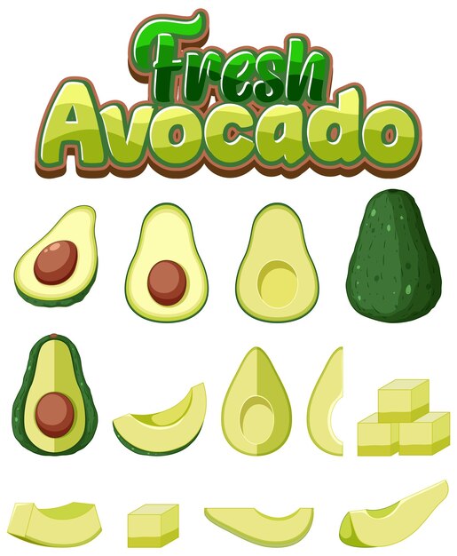 Set of avocado fruit cartoon