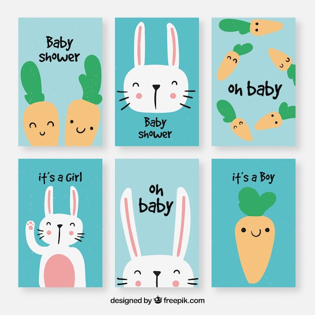 Free vector set of baby cards with cute cartoons