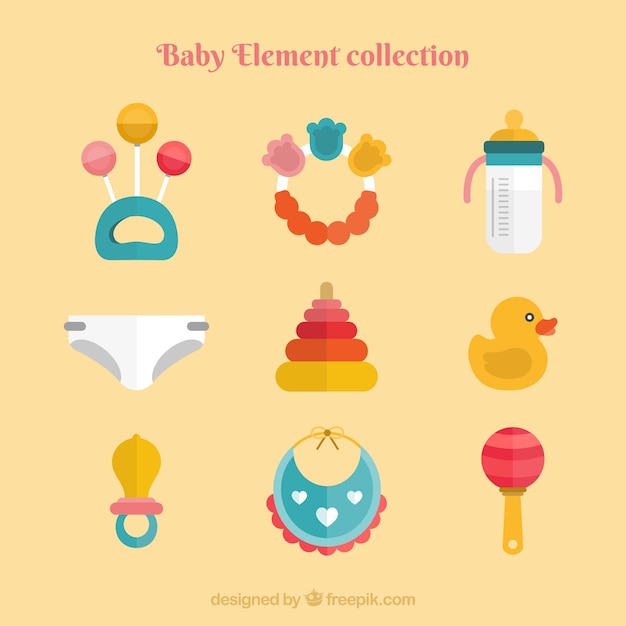 Set of baby elements in flat style