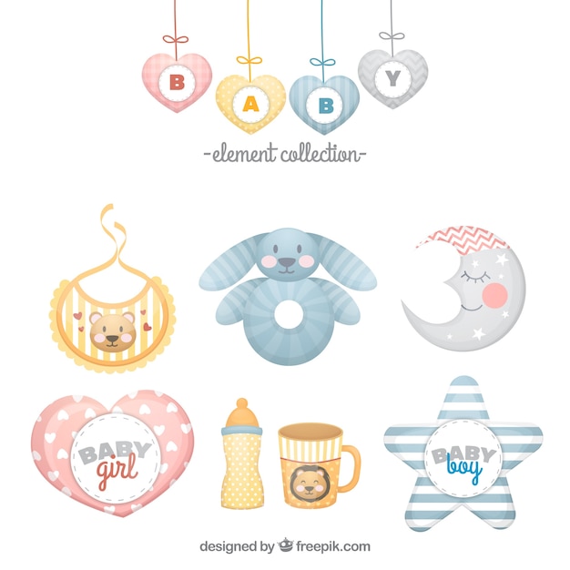 Set of baby elements in flat style