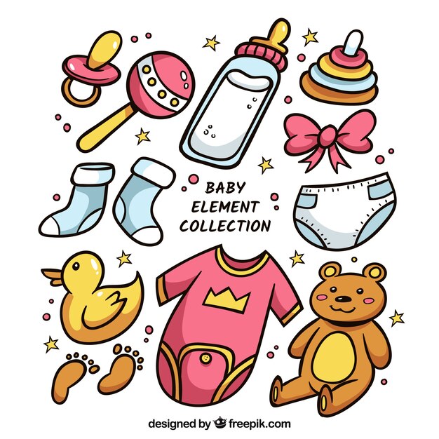 Set of baby elements in hand drawn style