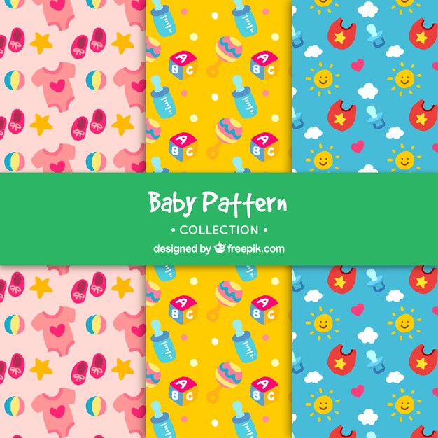 Set of baby patterns in hand drawn style