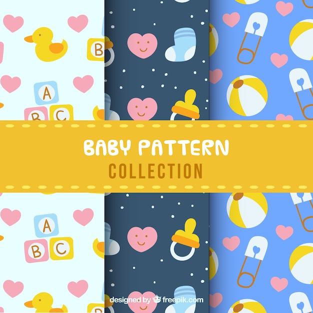 Set of baby patterns in hand drawn style