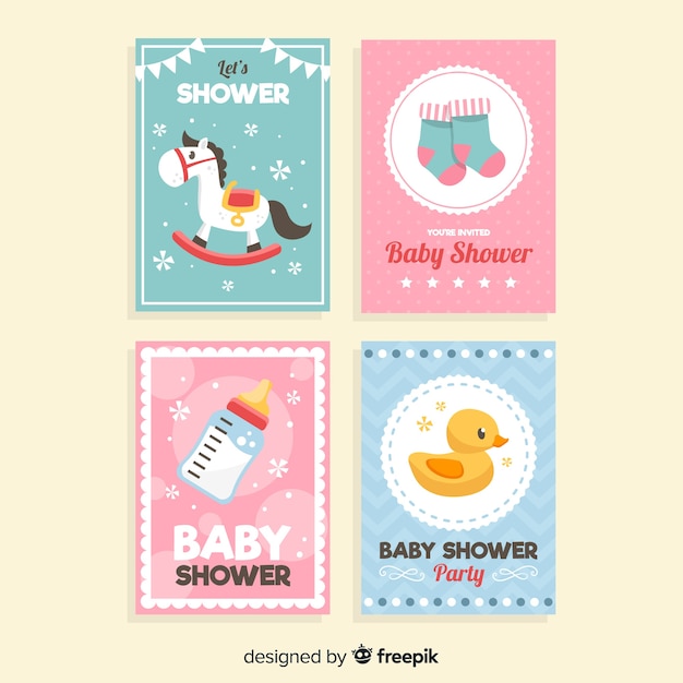 Vettore gratuito set di carte di baby shower