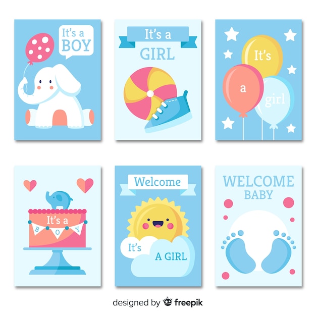 Vettore gratuito set di carte di baby shower