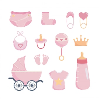 Set of baby shower  elements