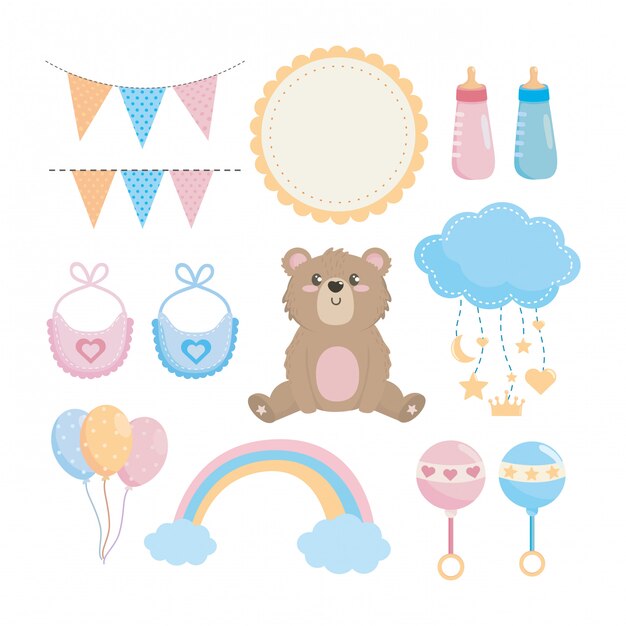 Set of baby shower elements