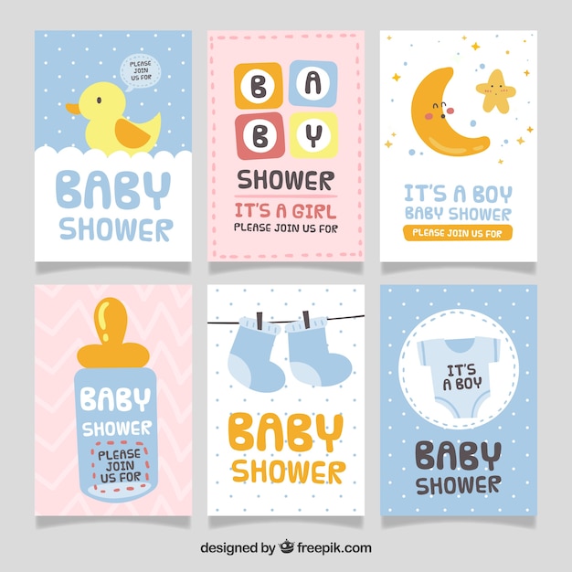 Set of baby shower invitation with clothes