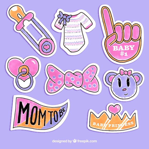 Set of baby stickers with toys and clothes