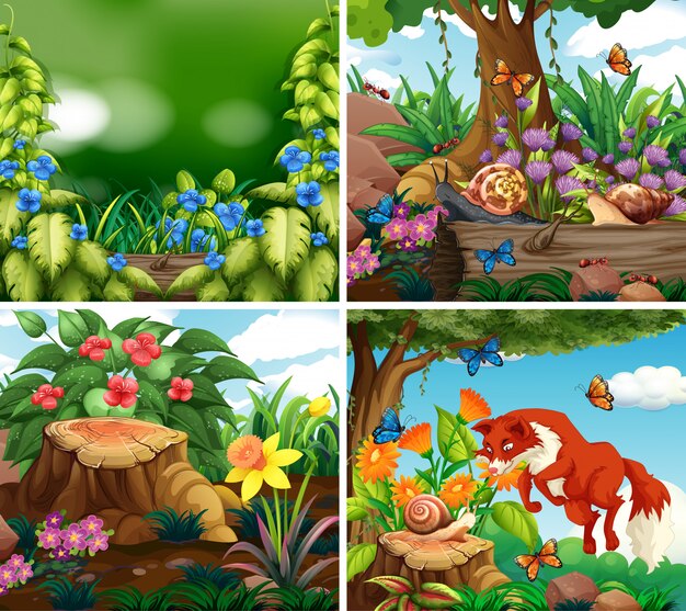 Set of background scene with nature theme