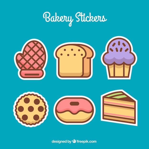 Free vector set of bakery stickers in flat style