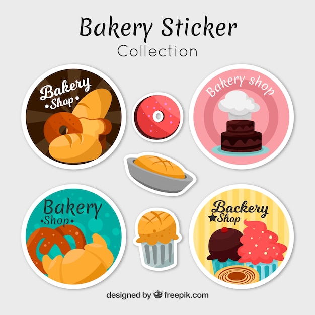 Set of bakery stickers in flat style