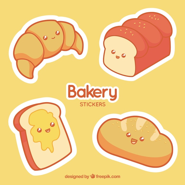 Set of bakery stickers with pastries and bread