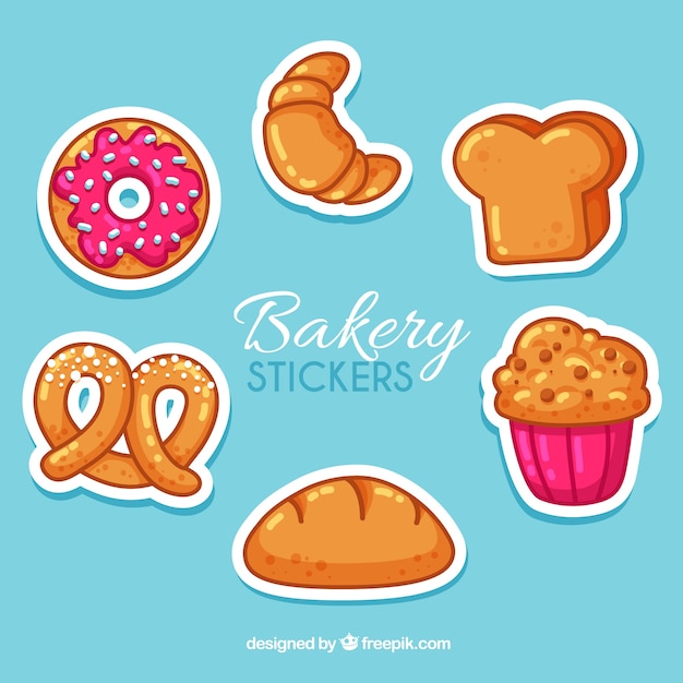 Set of bakery stickers with pastries