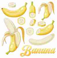 Free vector set of banana fruit cartoon