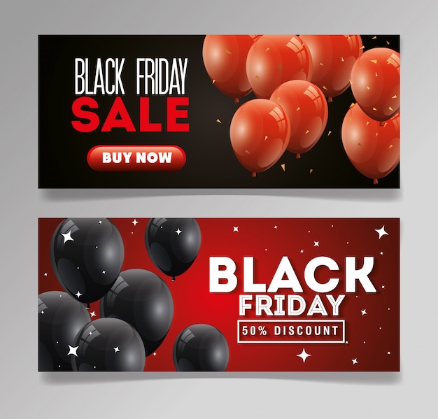 Set banner black friday with balloons helium decoration