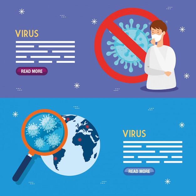 Set banners of coronavirus 2019 ncov