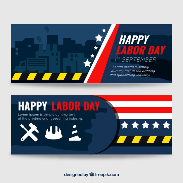 Free vector set of banners for labor day with construction elements