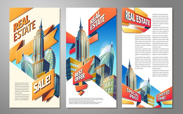 Set of banners, urban backgrounds with city landscape