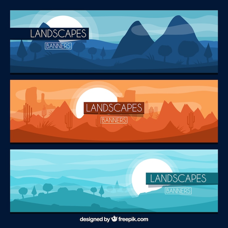 Free Vector set of banners with mountains