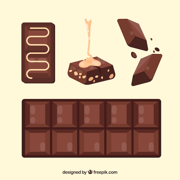 Set of bars and pieces of delicious chocolate