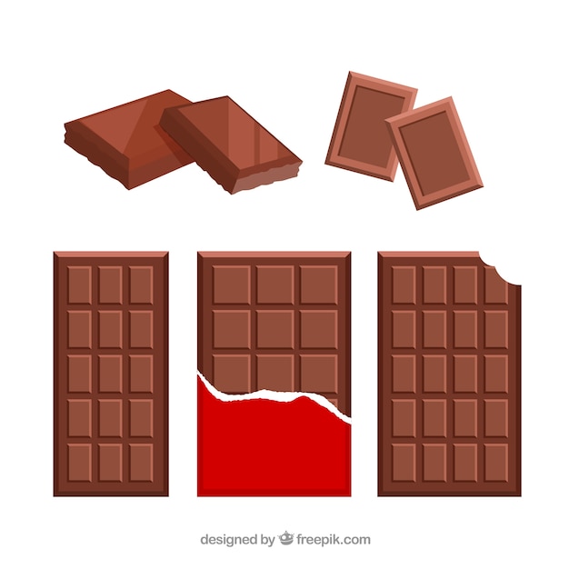 Set of bars and pieces with different chocolates