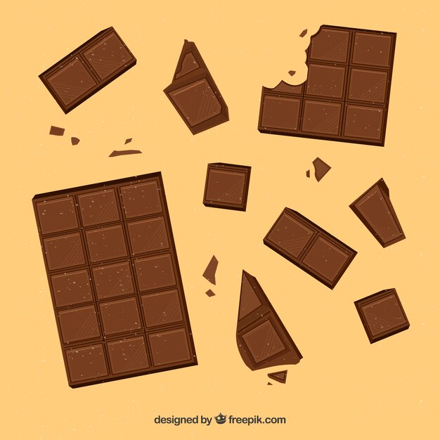 Set of bars and pieces with different chocolates