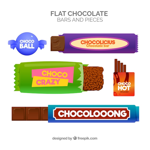 Free vector set of bars and pieces with different chocolates