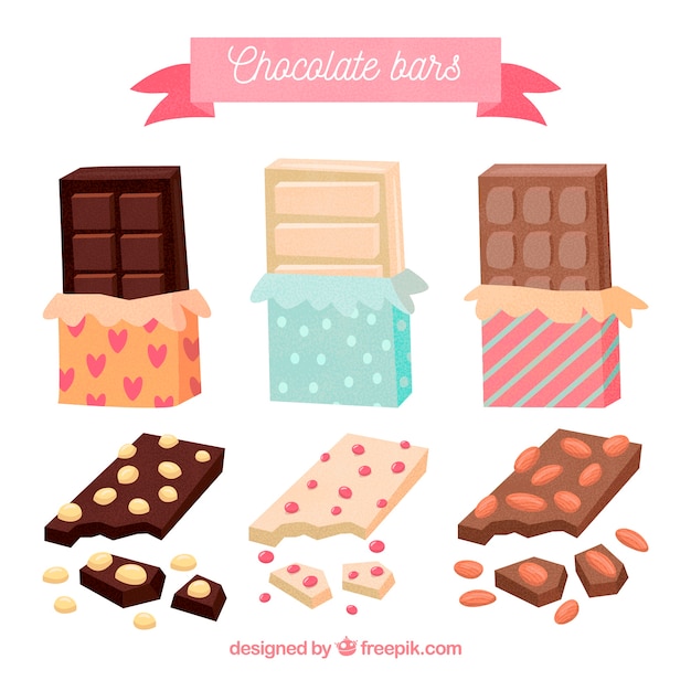 Free vector set of bars and pieces with different chocolates