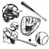 Free vector set of baseball equipment