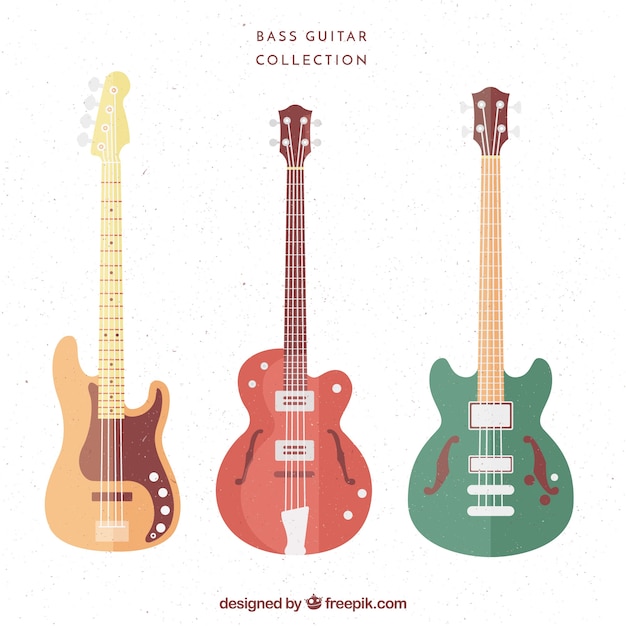 Free vector set of bass guitars in pastel colors