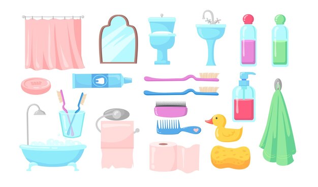 Set of bath accessories flat illustration