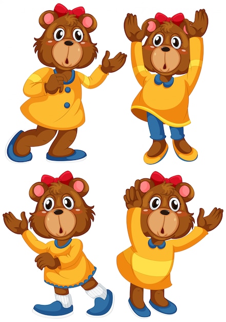 Free vector set of bear cartoon character