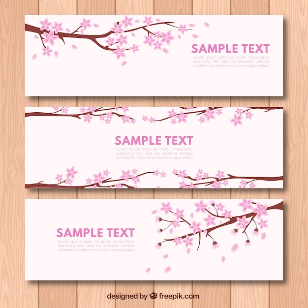 Free vector set of beautiful banners of cherry blossoms