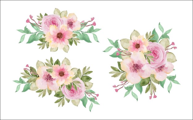 set of beautiful bouquet of flowers isolated