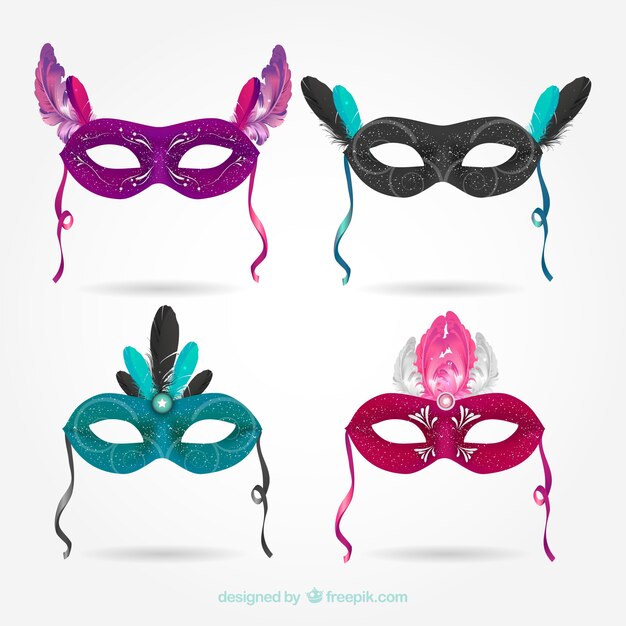 Free vector set of beautiful carnival masks