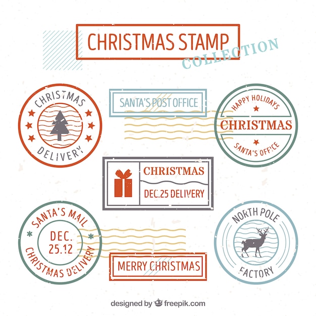 Free vector set of beautiful christmas stamps