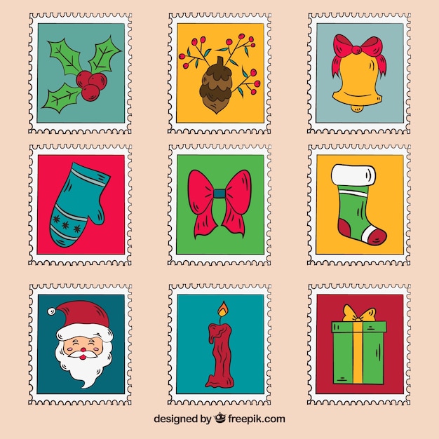 Free vector set of beautiful christmas stamps