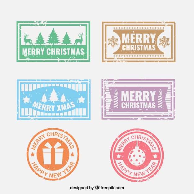 Free vector set of beautiful christmas stamps