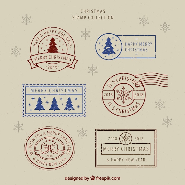 Free vector set of beautiful christmas stamps