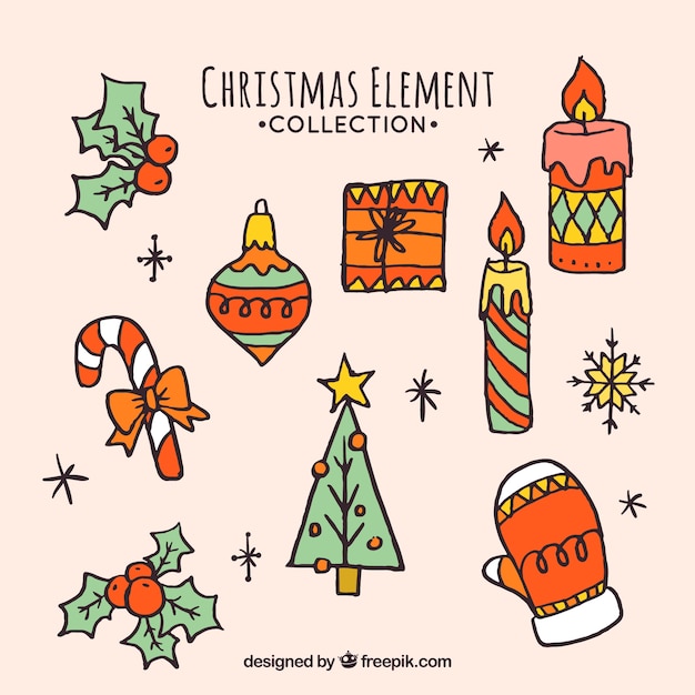 Free Vector set of beautiful decorative christmas elements