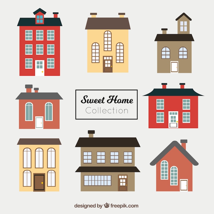 Free Vector set of beautiful facades of houses in flat design
