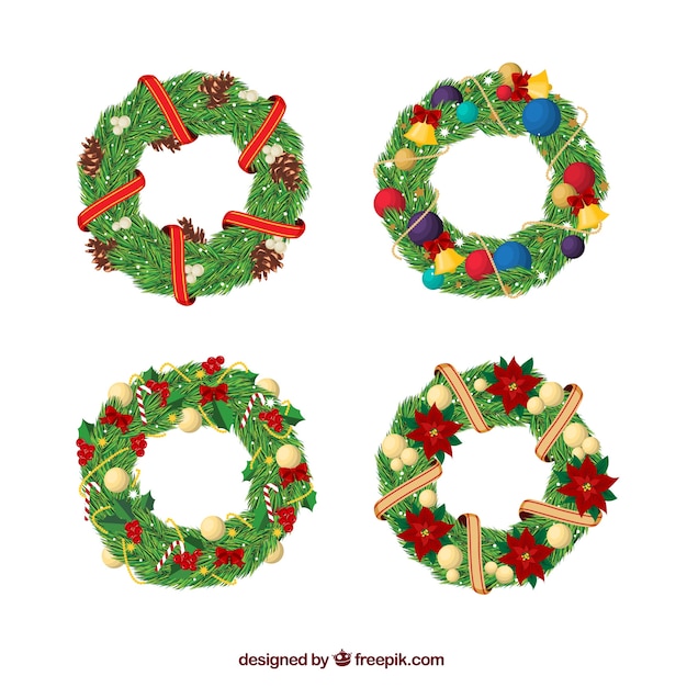 Set of beautiful hand drawn christmas wreaths