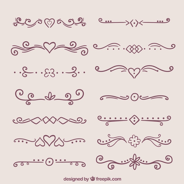 Free vector set of beautiful hand drawn retro ornaments