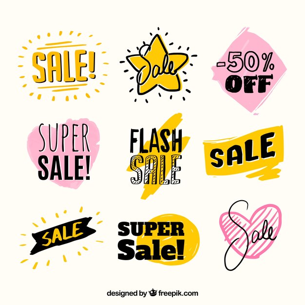 Set of beautiful hand drawn sale stickers