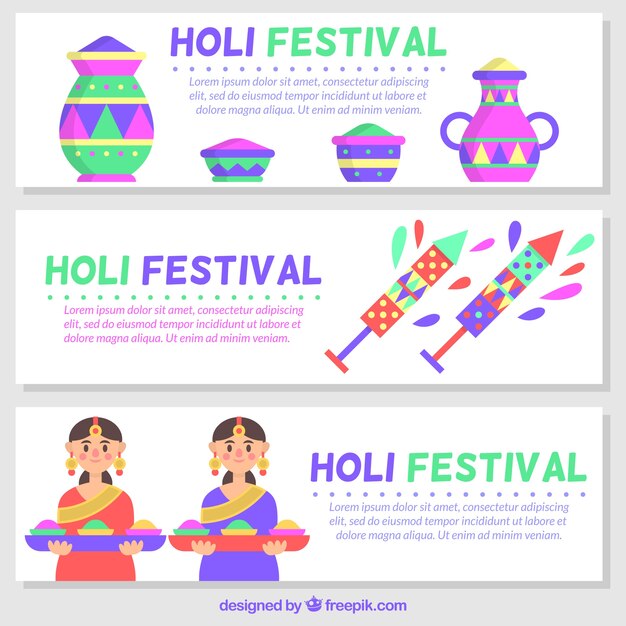 Set of beautiful holi festival banners